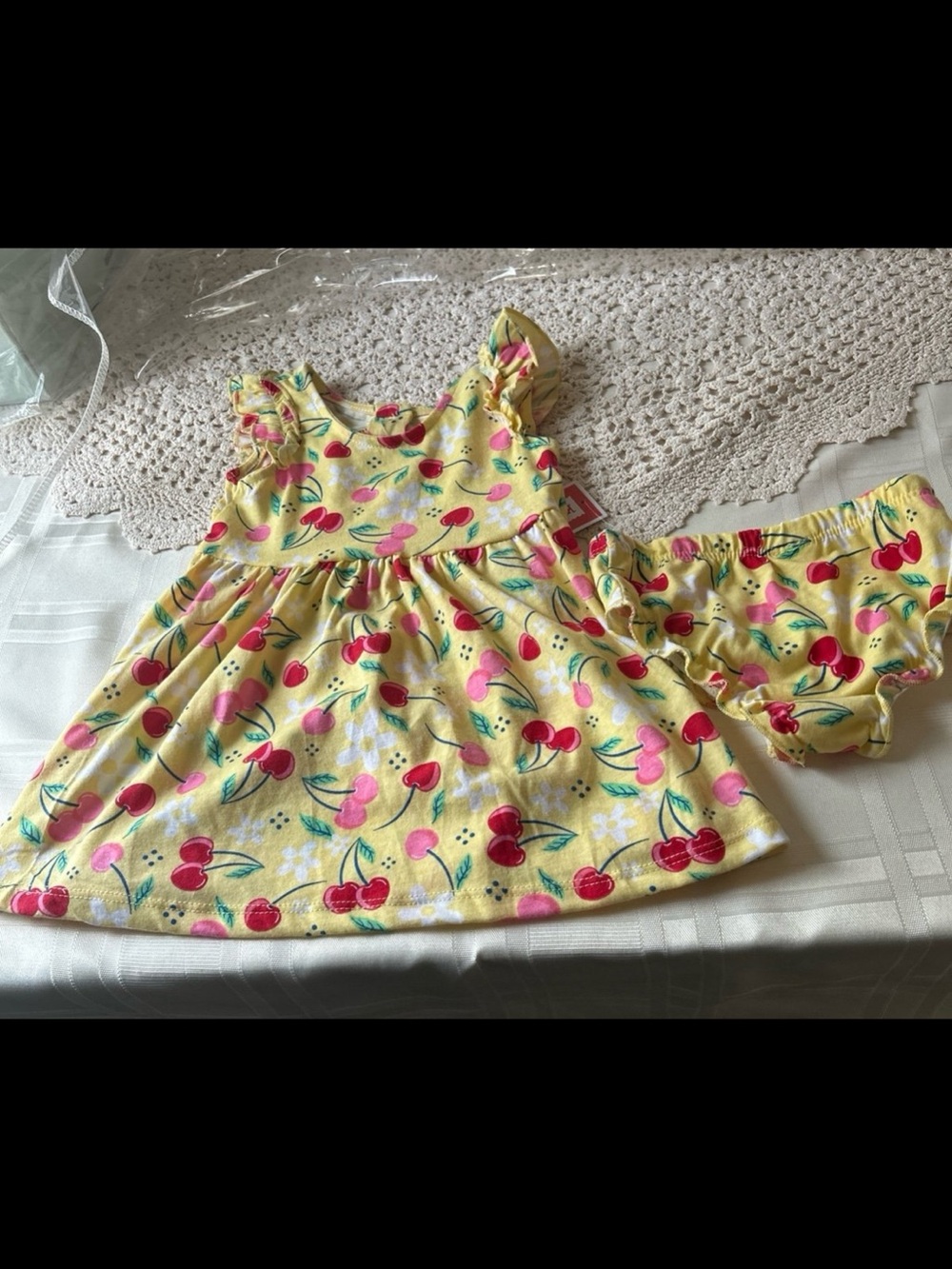 Yellow Cherry Print Baby Dress with Bloomers